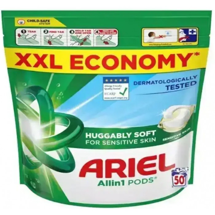 Капсулы для стирки Ariel Pods 3 в 1 "Sensitive", 50 шт - 